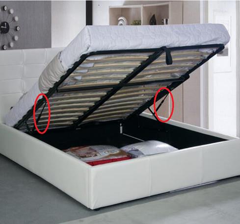 Storage Bed Gas Spring installed on lift-up bed frame for under-bed storage support
